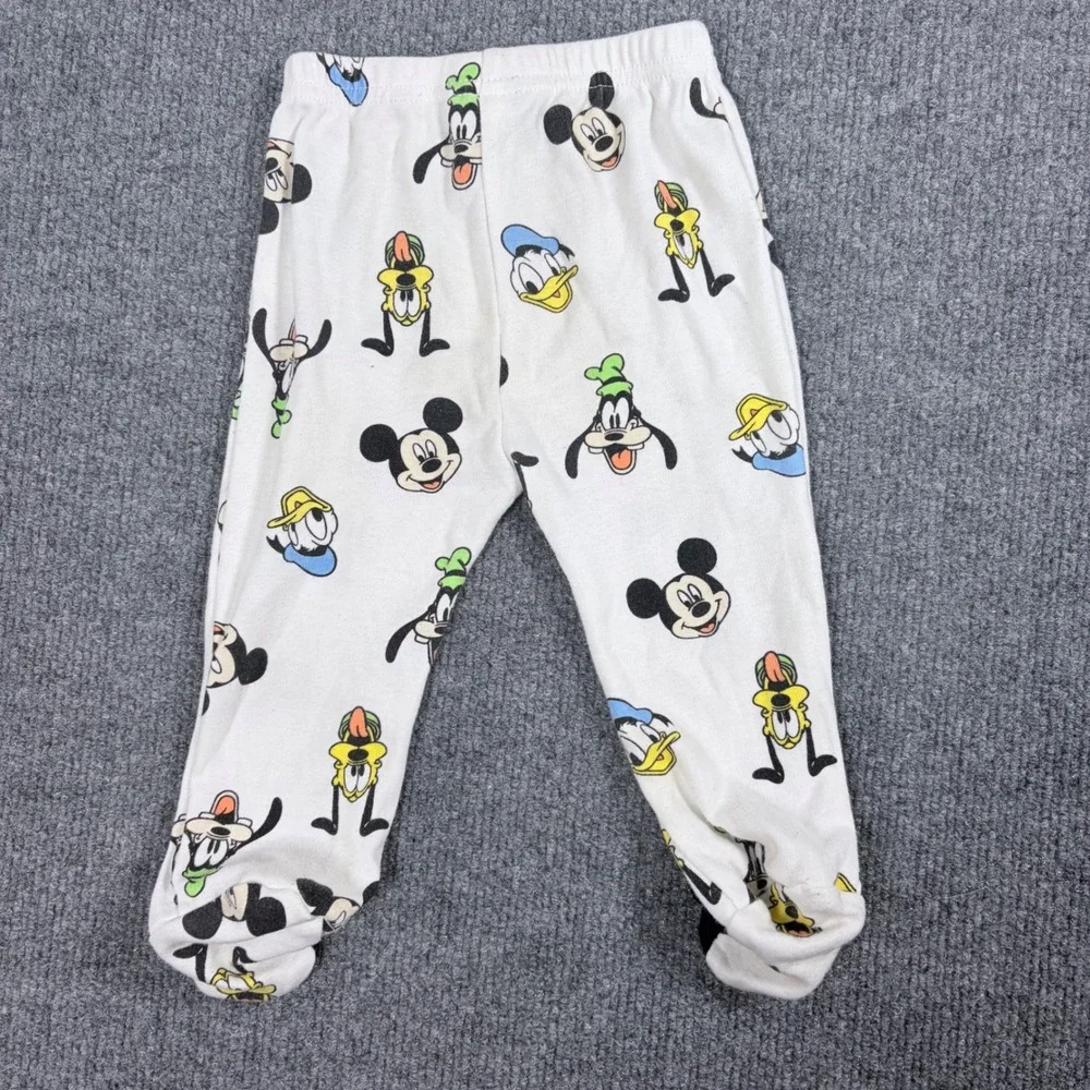 Disney Baby Mickey Mouse Goofy Donald Footed Pants and Beanie Set‎ 3-6M